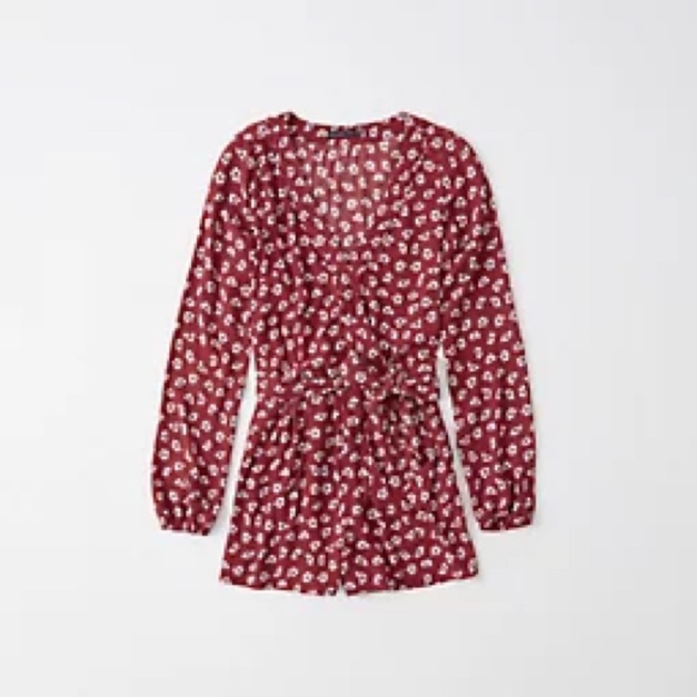 Abercrombie and Fitch Long Sleeve Wrap Front Romper in Red Floral XXSP